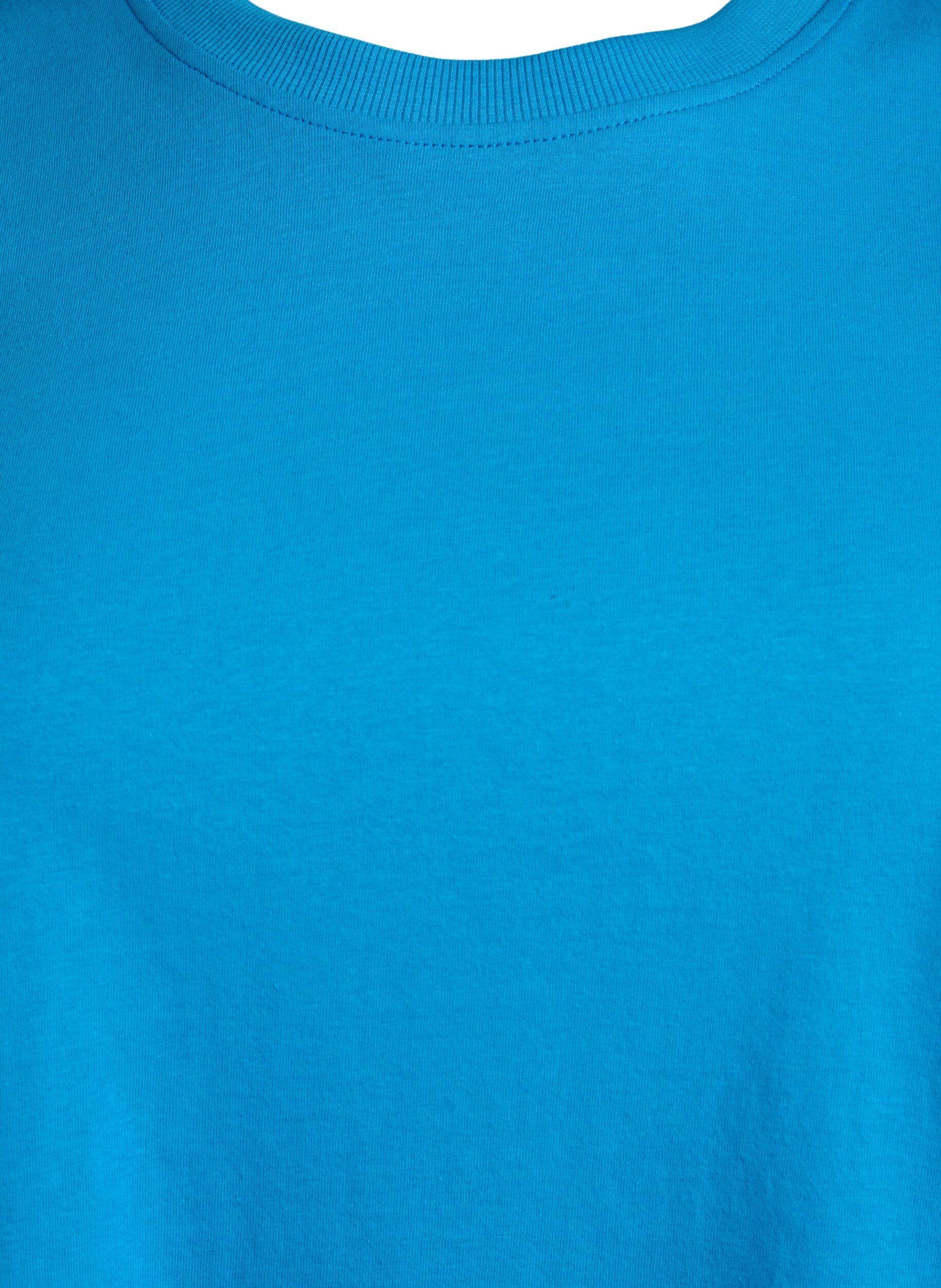 ZizziBasic katoenen T-shirt met ronde hals, Blauw, Packshot image number 2