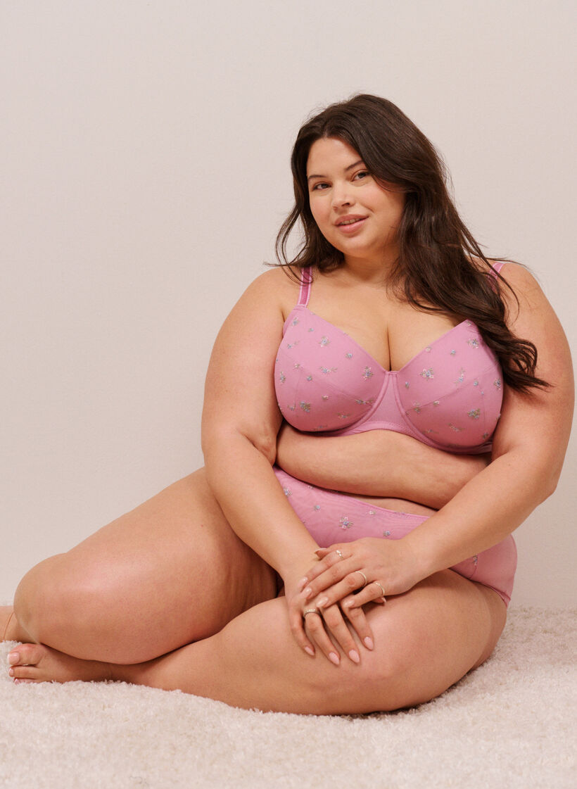 Gewatteerde bh met mesh en bloemenborduursel, Rood, Image image number 0