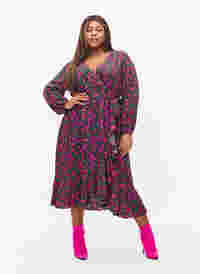 Midi-jurk met print van viscose met wikkeleffect, Deep Forest AOP, Model