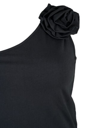 Topje met één blote schouder met roos, Black, Packshot image number 2