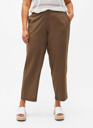 Pantalon ample en lin et coton mélangés, Cub, Model image number 2