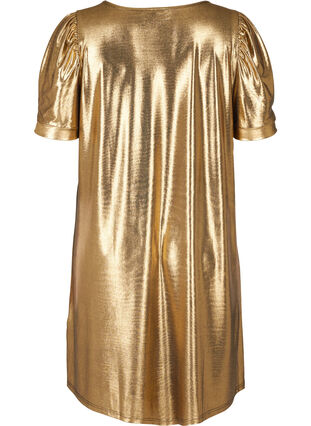Robe trapèze à manches courtes bouffantes, Gold, Packshot image number 1