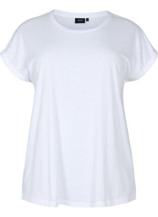 T-shirt à manches courtes en coton mélangé, Bright White, Packshot image number 0