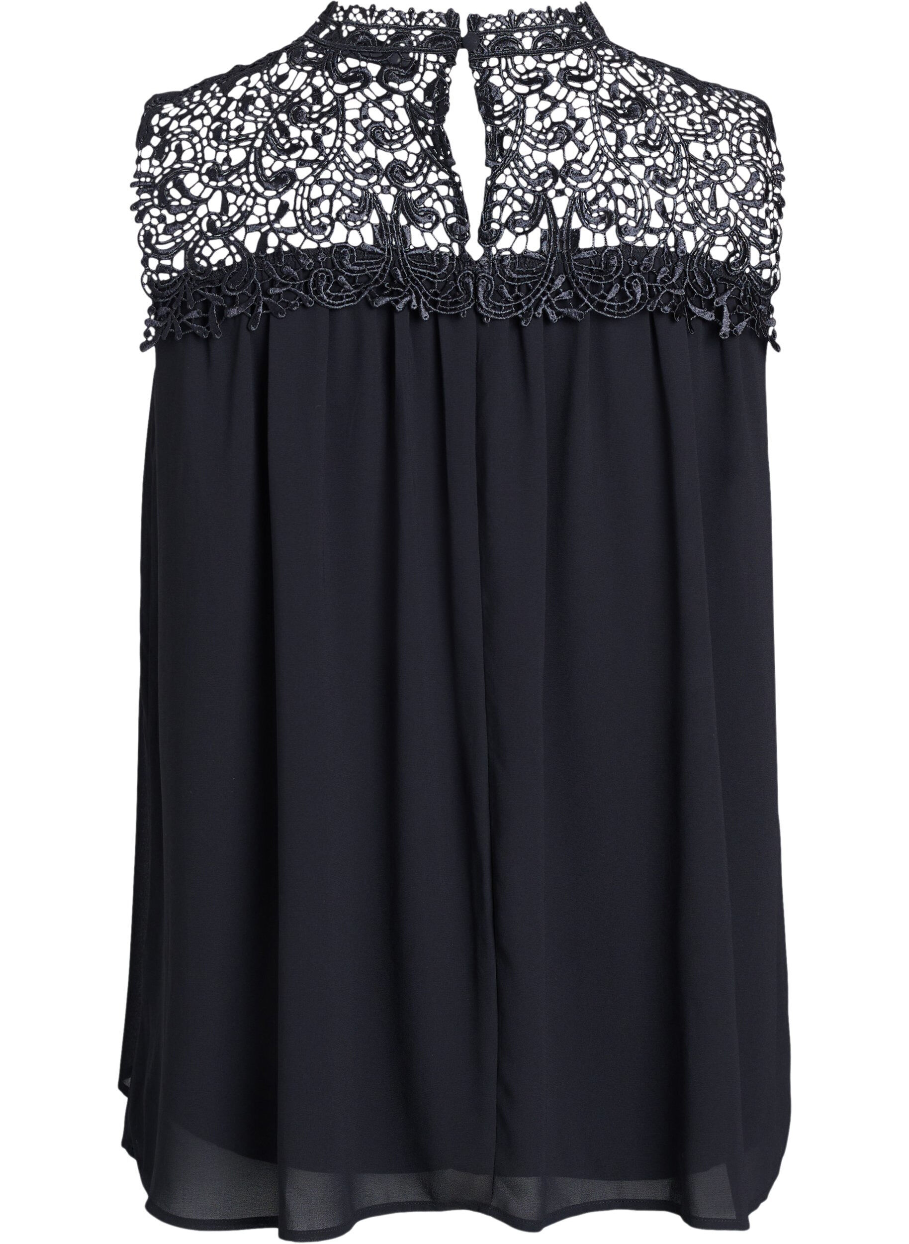 ZizziMouwloos feesttopje met haakwerk, Zwart, Packshot image number 1