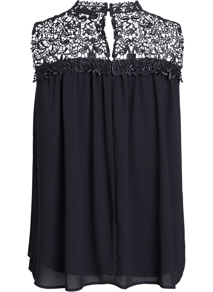 Mouwloos feesttopje met haakwerk, Zwart, Packshot image number 1