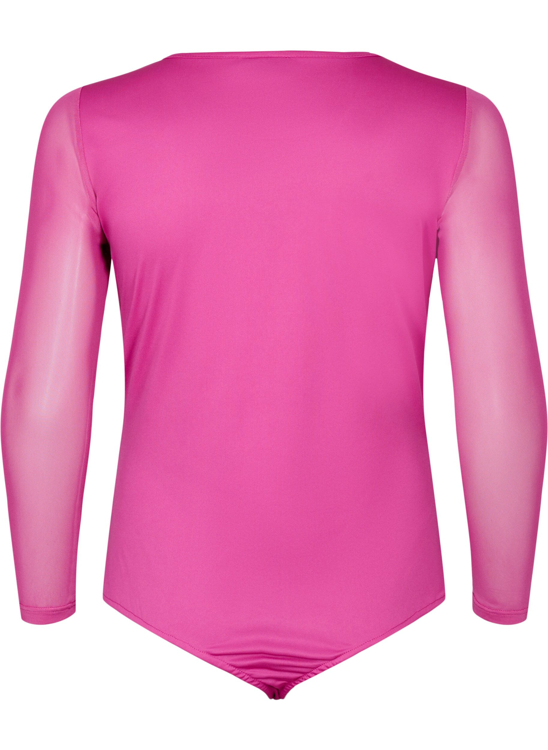 ZizziBodystocking met kant en mesh, Fuchsia Red, Packshot image number 1