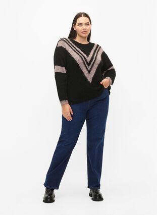 Pull en tricot avec des détails rayés, Black Comb, Model image number 2