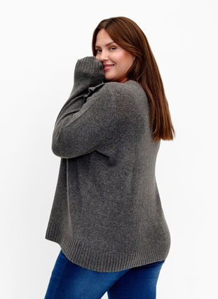 Pull en laine tricoté avec jabots, Dark Grey Melange, Model image number 1