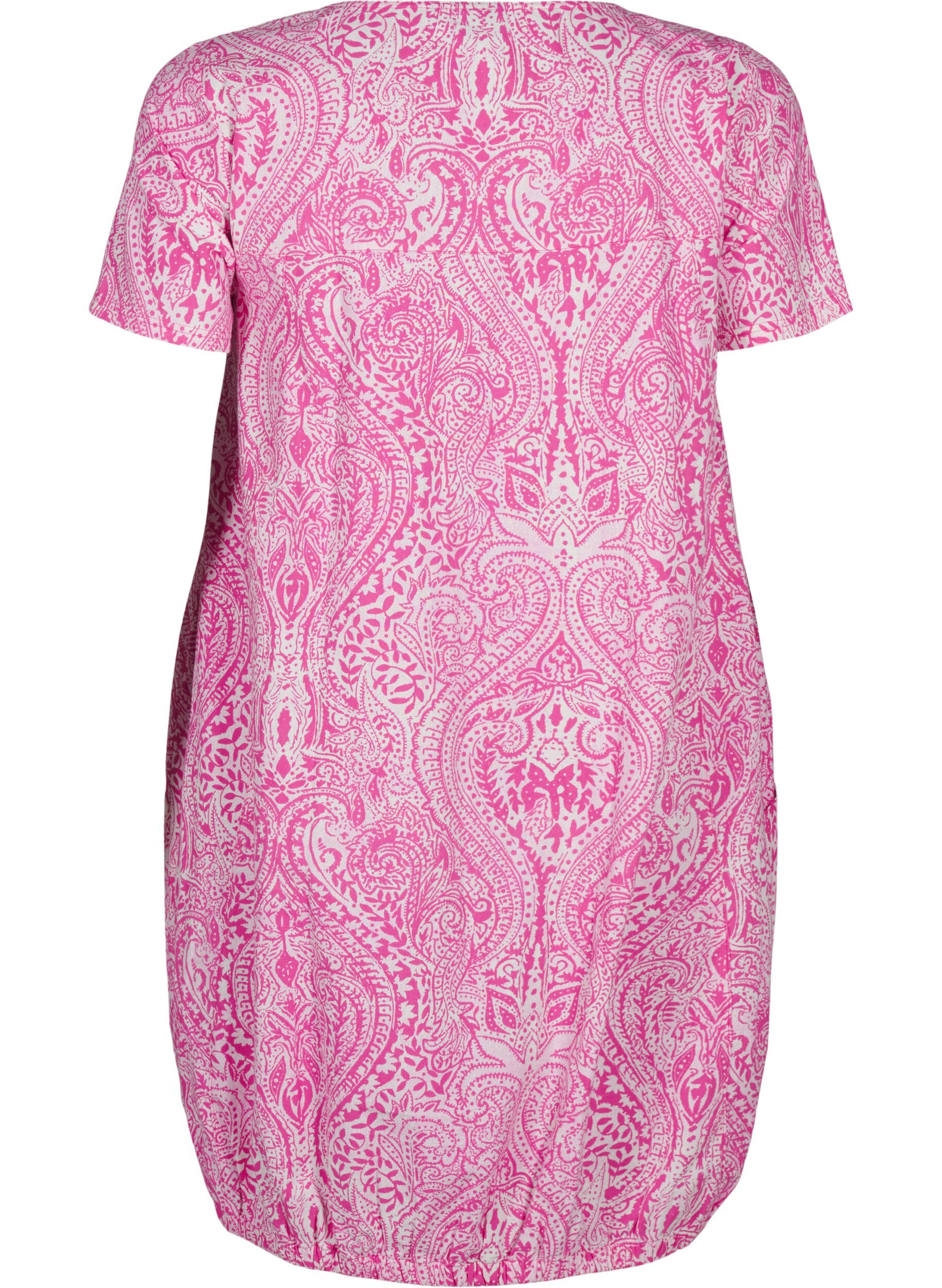 Zizzi Robe en coton &agrave; manches courtes avec motifs cachemire imprim&eacute;s, Rose, Packshot image number 1