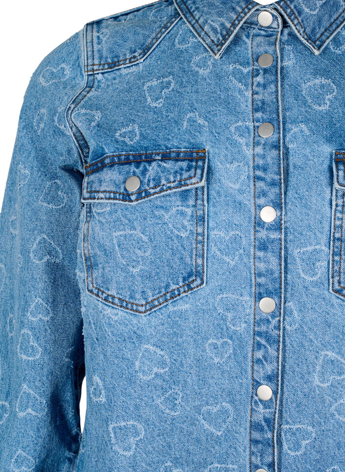 Denim jurk met hartjespatroon, Blauw, Packshot image number 2