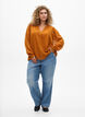 Blouse avec manches transparentes et fronces, Orange, Model image number 1
