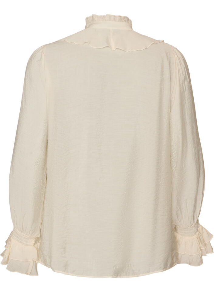 Viscose blouse met ruches en lange mouwen, Vanille, Packshot image number 1