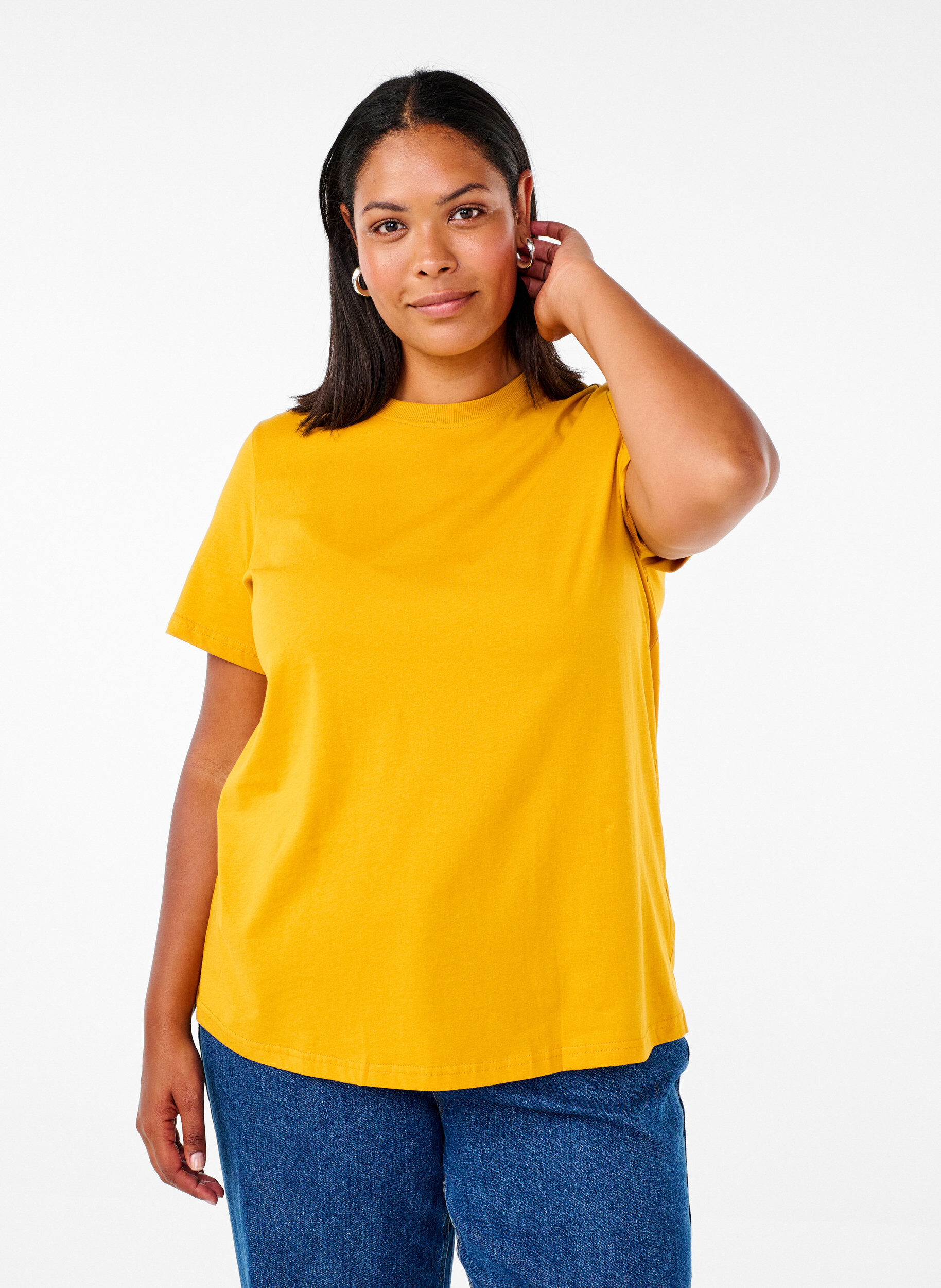 ZizziT-shirt basique en coton &agrave; col rond, Jaune, Model image number 0