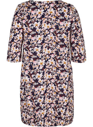 Viscose jurk met 3/4 mouwen, Blue/Pink Flower, Packshot image number 1