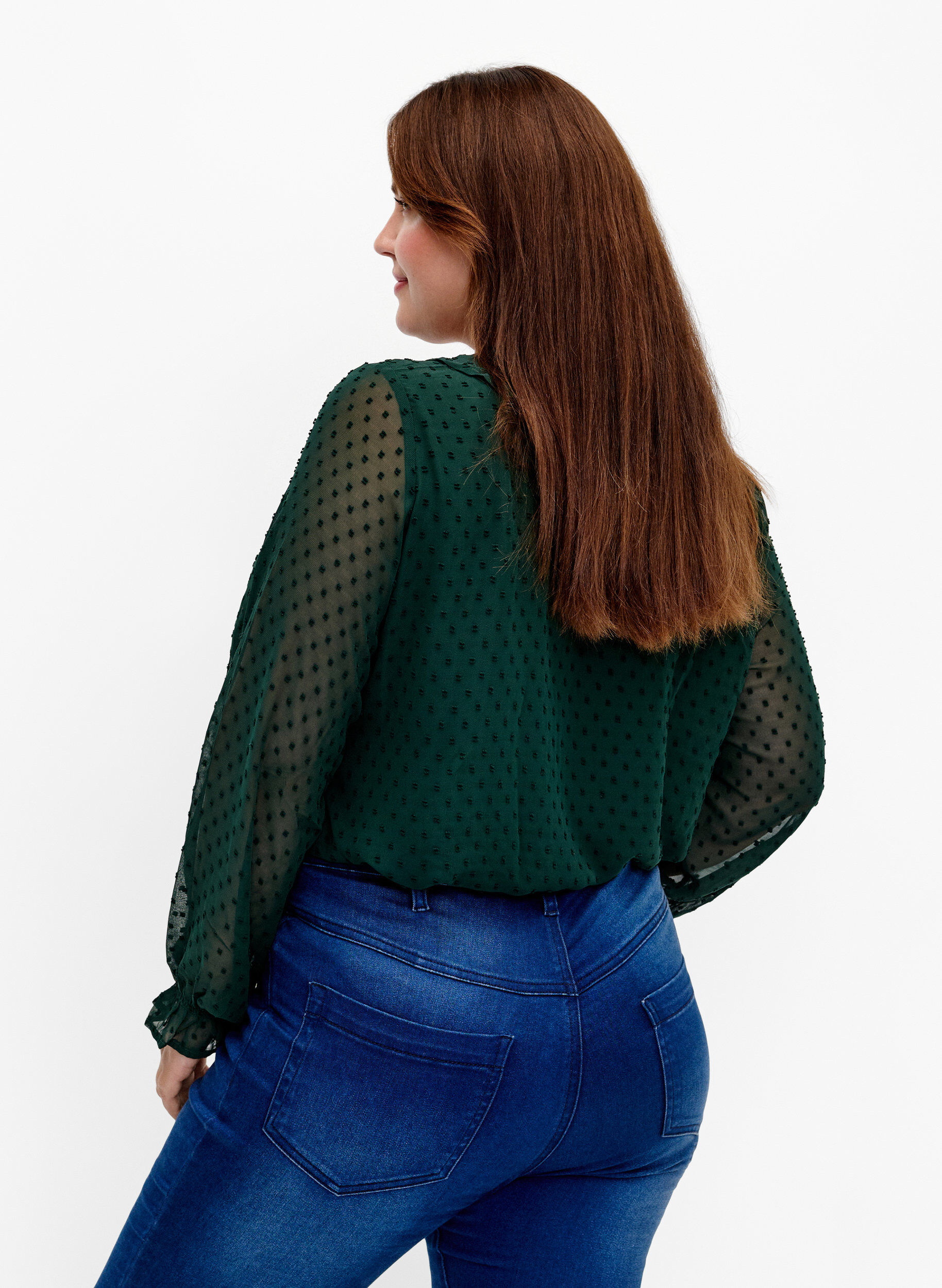 ZizziBlouse met ruches en gestippelde structuur, Scarab, Model image number 1