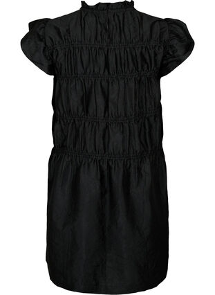 Robe avec volants et lignes de coupe élastiques, Black, Packshot image number 1