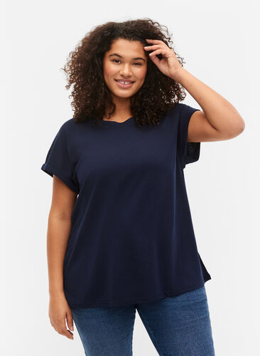 T-shirt à manches courtes en coton mélangé, Navy Blazer, Model image number 0