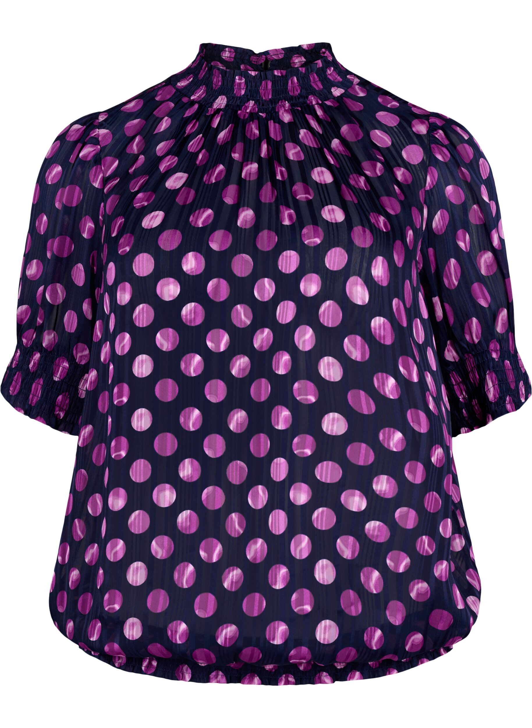 Zizzi Smock-blouse met korte mouwen en print, Medieval Bl. Dot AOP, Packshot image number 0