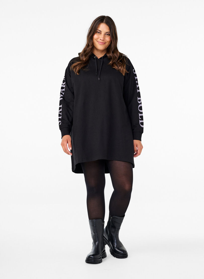 Oversized sweatshirt met print op de mouwen, Black w. Silver, Model image number 2