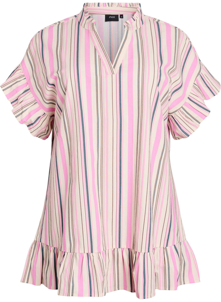 Tunique avec col en V et volants, Vanille, Packshot image number 0