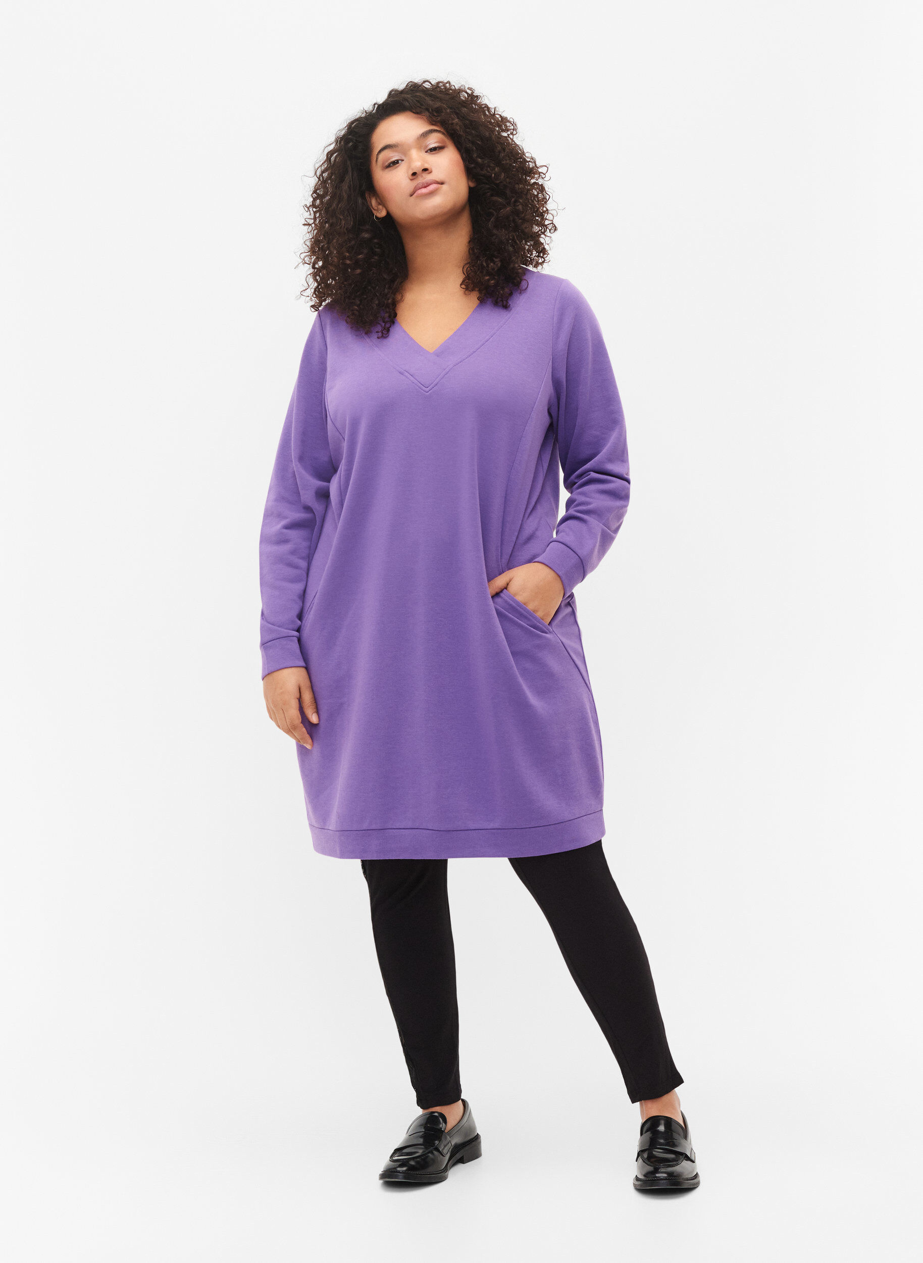 ZizziSweatshirt jurk met v-halslijn, Deep Lavender, Model image number 2