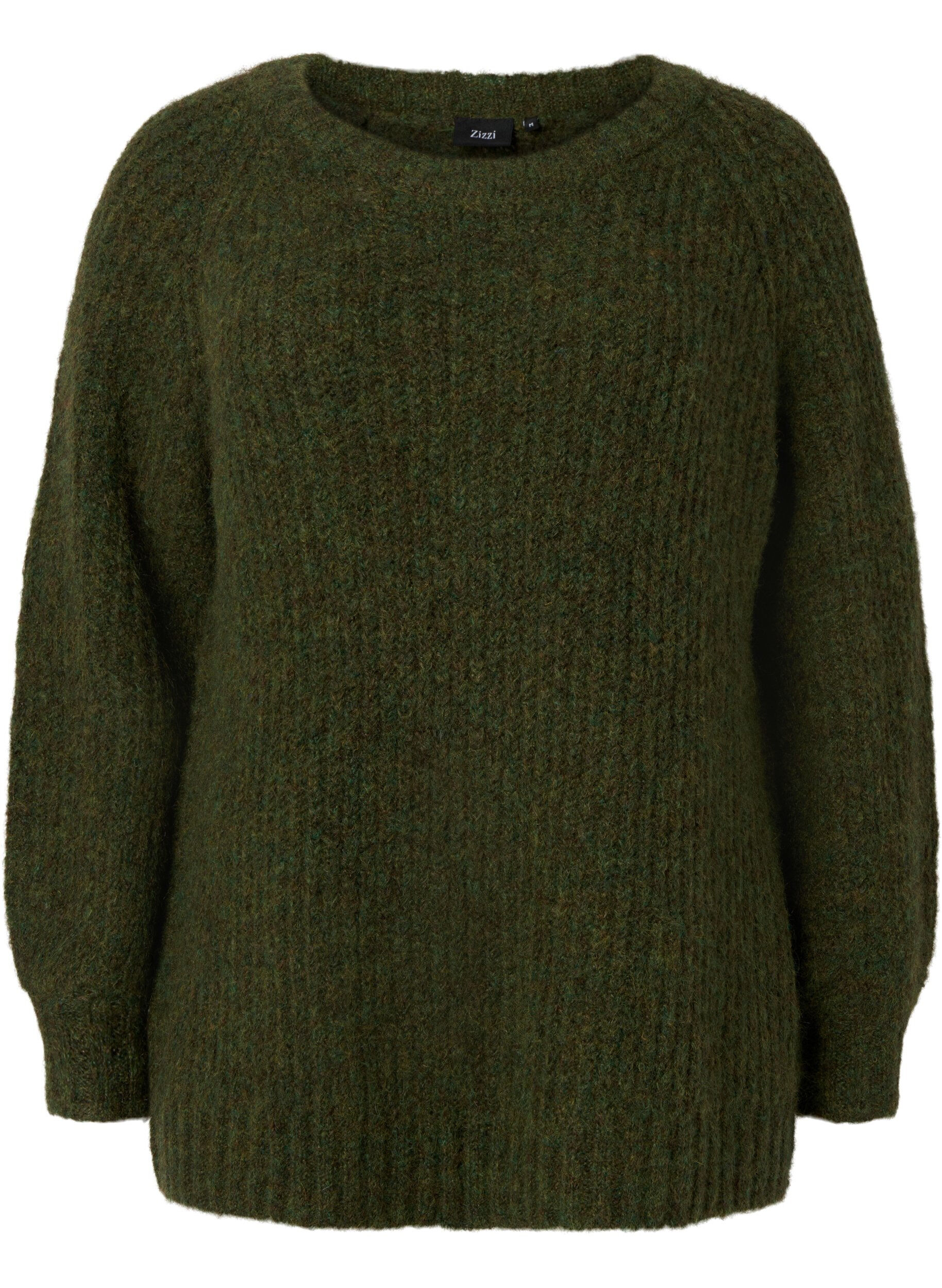 Zizzi Pull en tricot avec de la laine et des manches raglan, Winter Moss, Packshot image number 0
