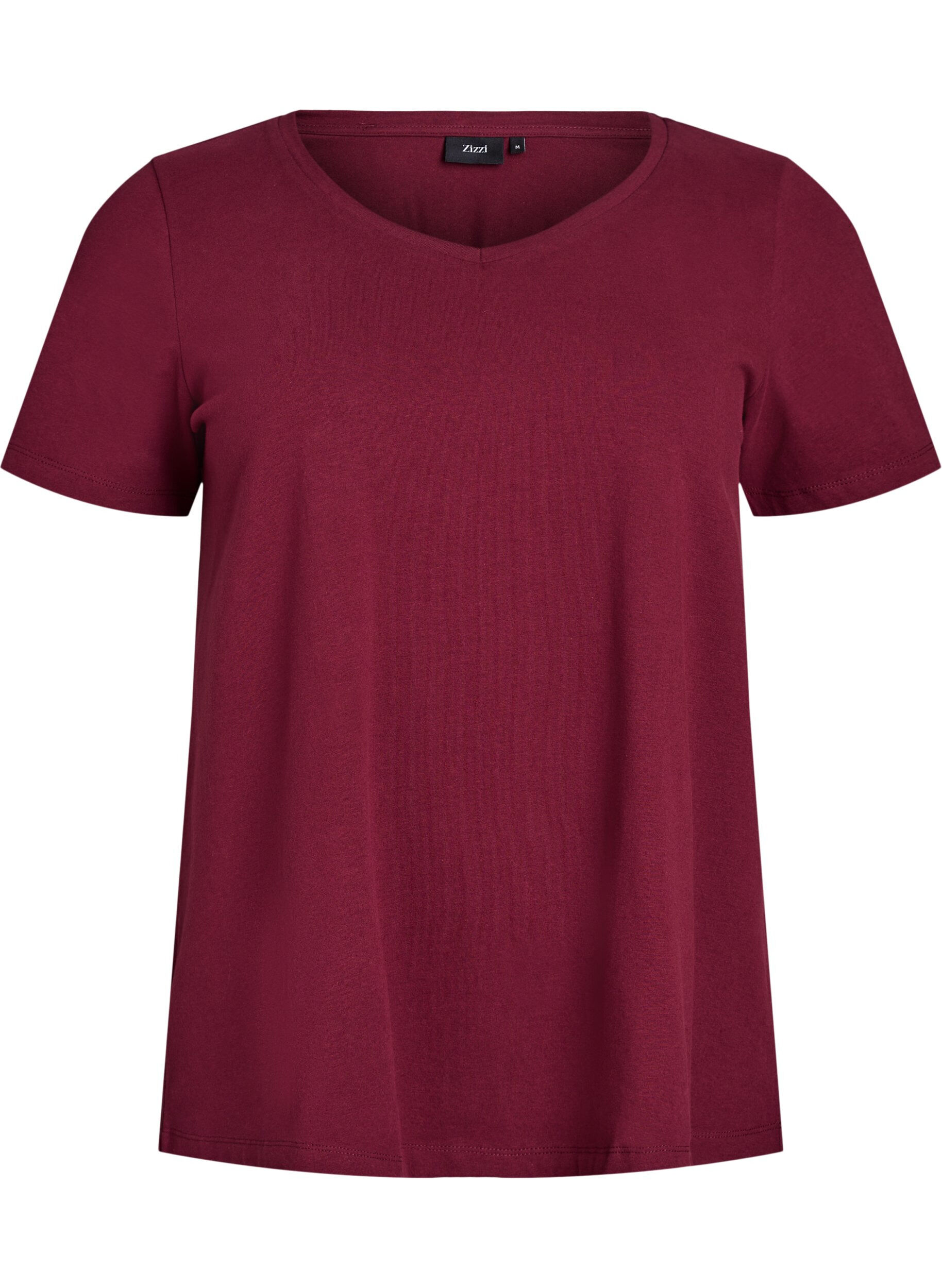 ZizziBasic effen katoenen t-shirt, Donker Bordeaux, Packshot image number 0