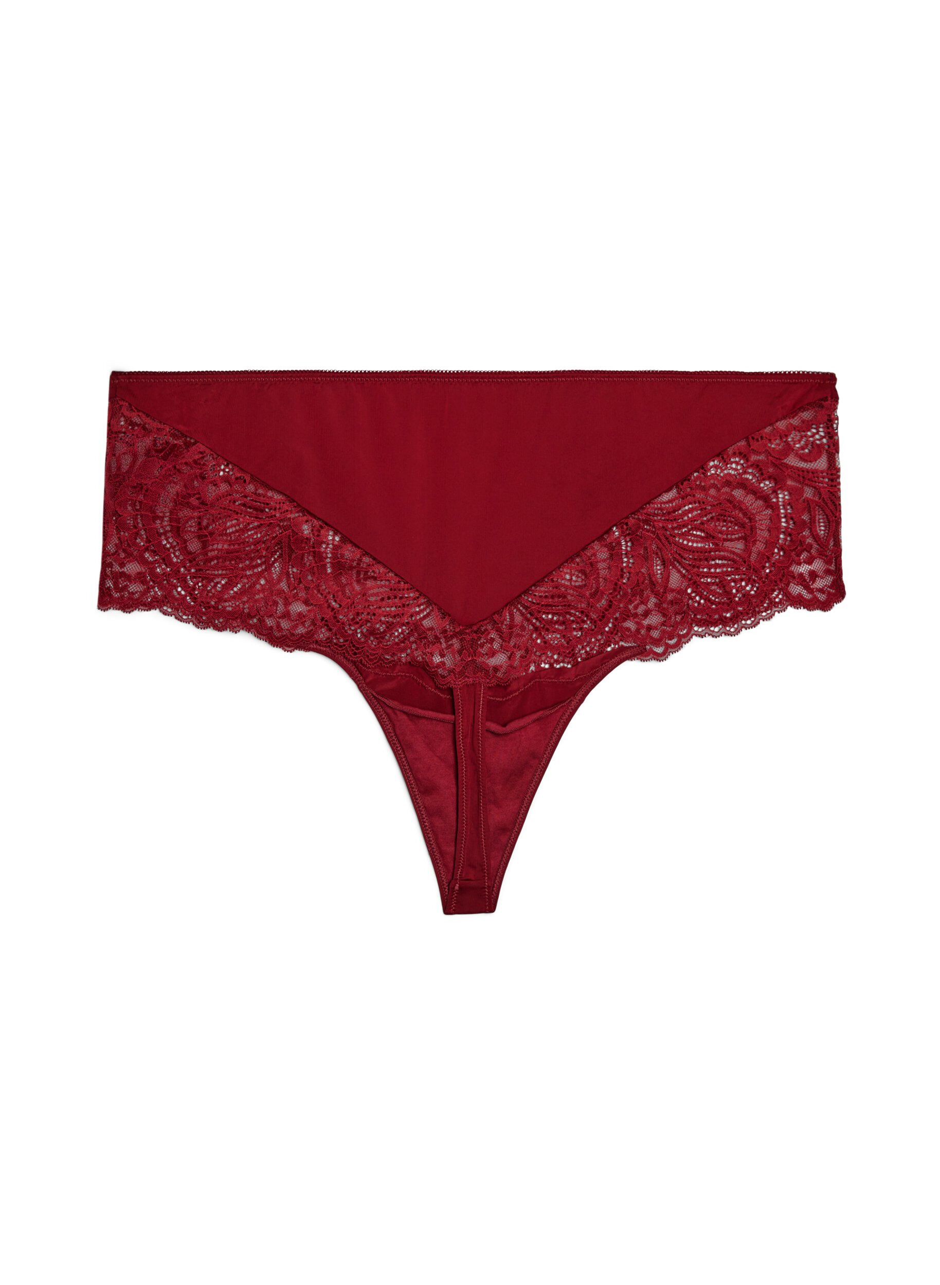 ZizziHipsterstring met hoge taille en kant, Rood, Packshot image number 1