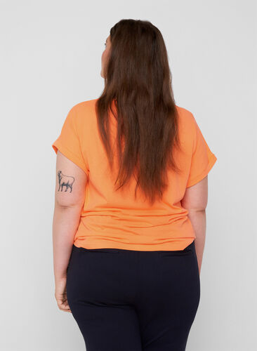 Neonkleurig katoenen T-shirt, Neon Coral, Model image number 1