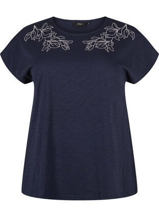 T-shirt en coton avec imprimé feuilles, Night Sky W. leaf, Packshot image number 0