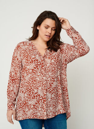 Bloemen blouse in viscose, Flower AOP, Model image number 0