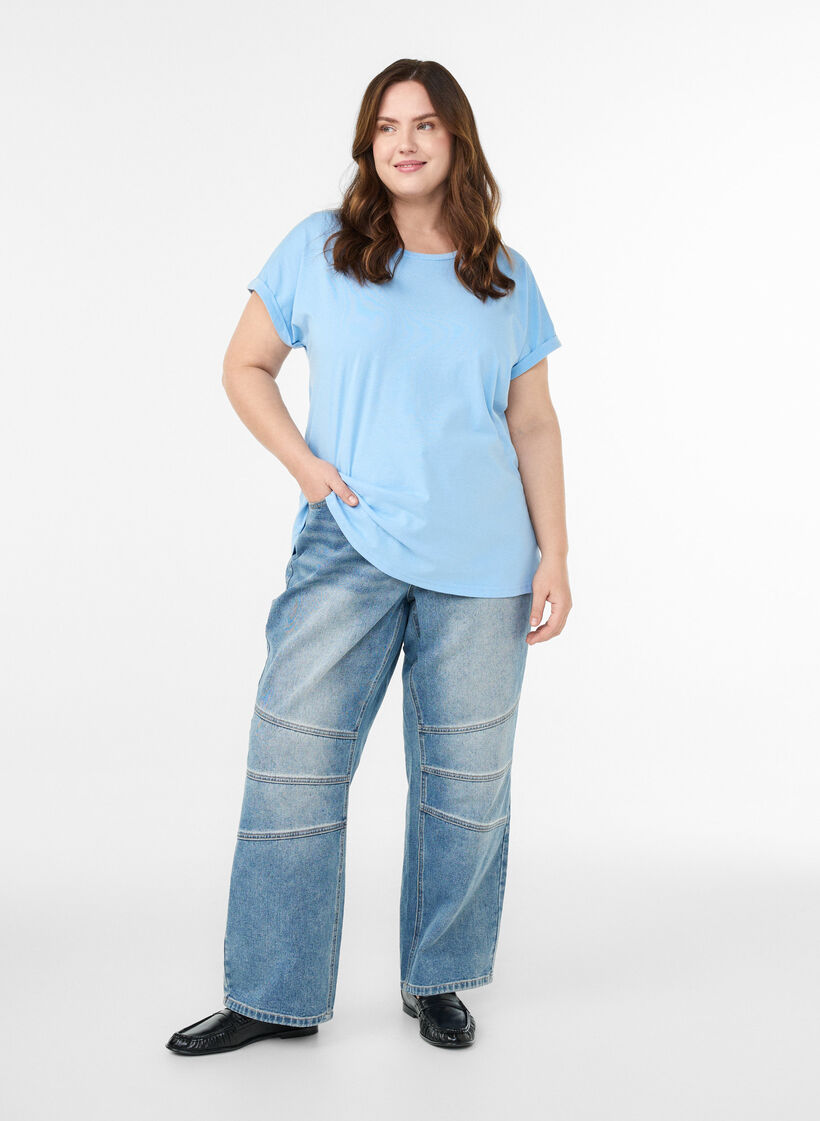 T-shirt &agrave; manches courtes en m&eacute;lange de coton, Bleu Clair, Model image number 1