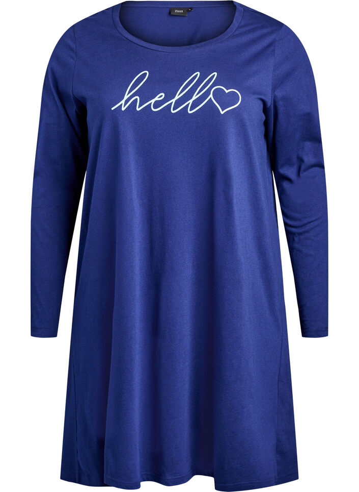 Chemise de nuit &agrave; manches longues en coton bio, Bleu, Packshot image number 0