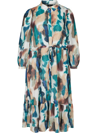 Midi-jurk met print en verstelbare taille, Reflecting Pond, Packshot image number 0