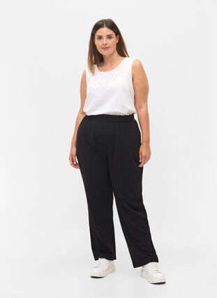 Pantalon ample avec bord élastiqué, Black, Model image number 0
