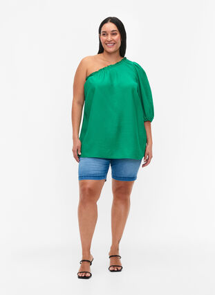 One-shoulder blouse in viscose, Deep Mint, Model image number 2