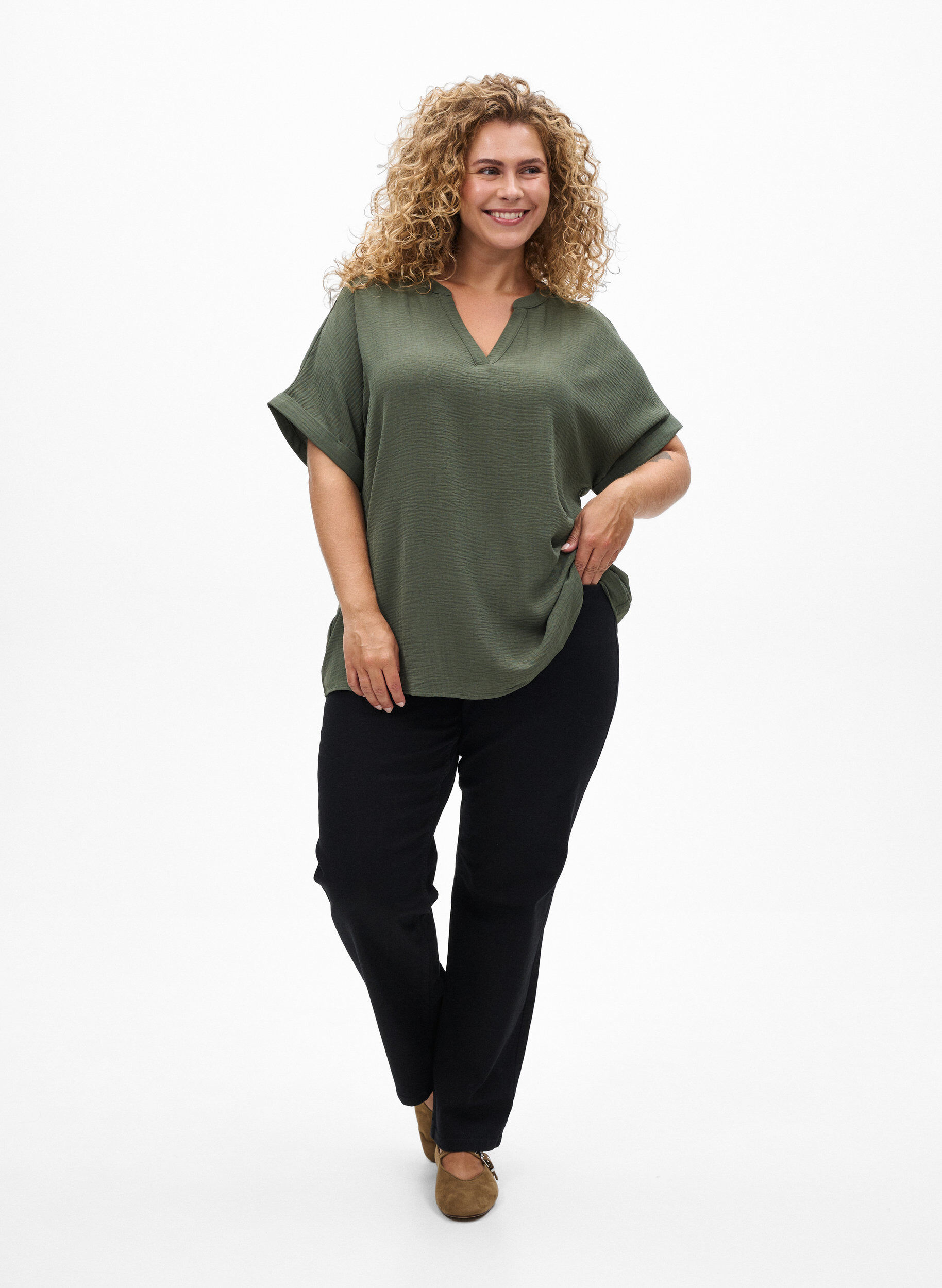 ZizziLuchtige blouse met korte mouwen, Groen, Model image number 1