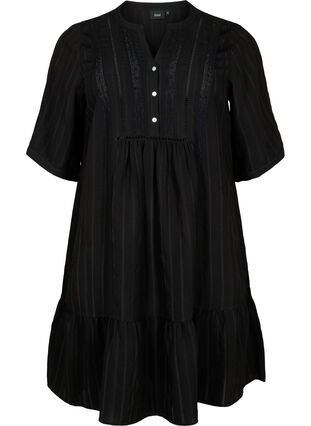 Robe en viscose rayée avec ruban en dentelle, Black, Packshot image number 0