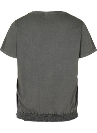 T-shirt met korte mouwen, acid wash en smokwerk, Dark grey acid wash, Packshot image number 1