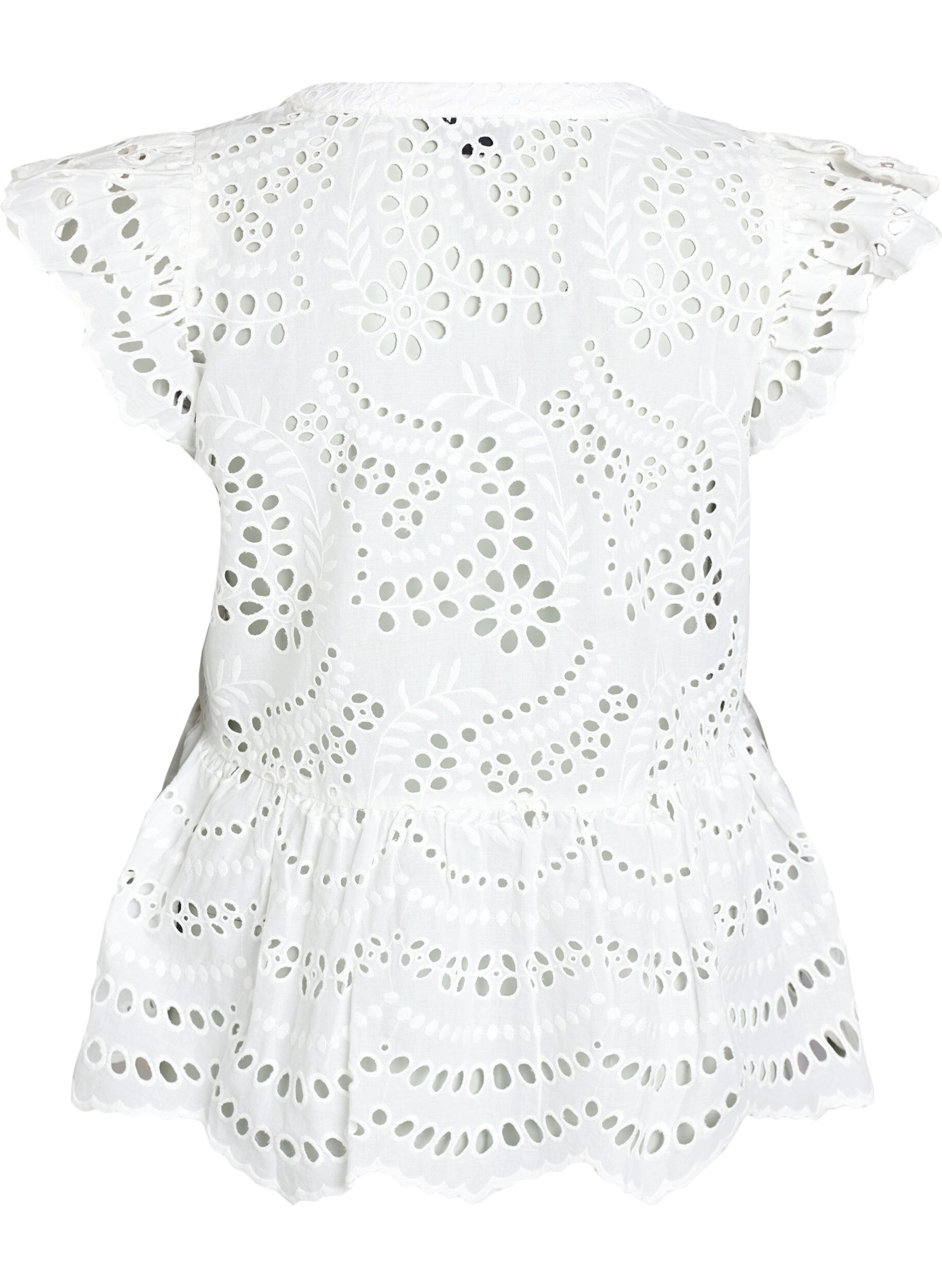Zizzi Blouse sans manches en broderie anglaise avec volants, Blanc, Packshot image number 1
