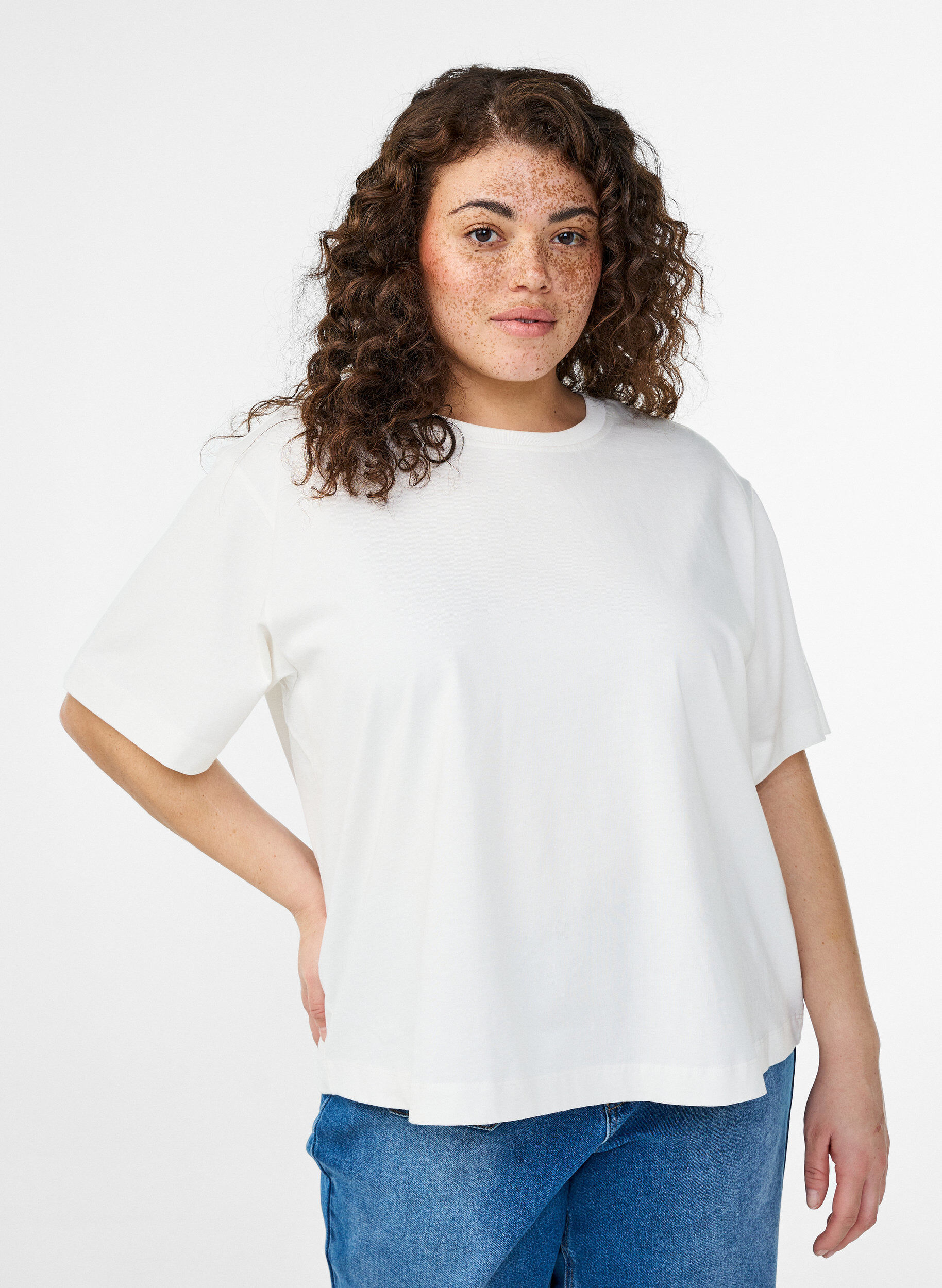 T-shirt boxy en coton, Blanc, Model