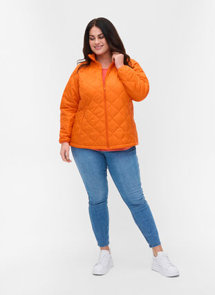 Gewatteerd lichtgewicht jack met rits en zakken, Mandarin Orange, Model image number 2