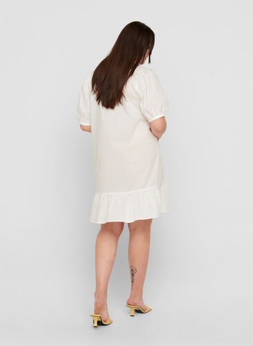 Robe chemise en coton à manches bouffantes, Bright White, Model image number 1
