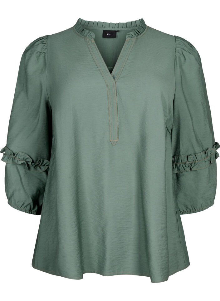 Blouse met ruffles, Duck Green, Packshot image number 0