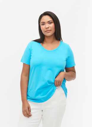 T-shirt en coton uni basique, Blue Atoll, Model image number 0