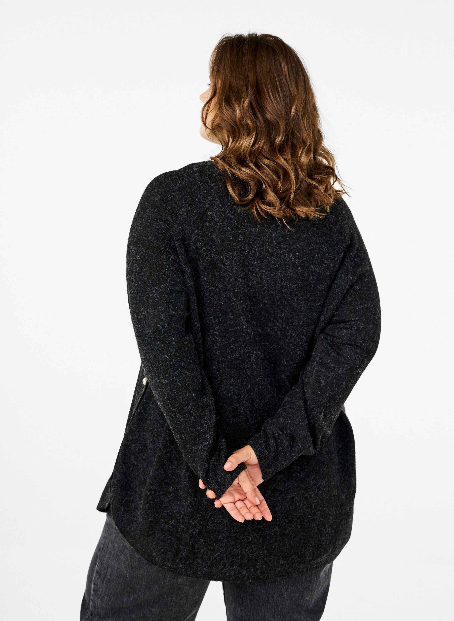 ZizziGebreide blouse met kralen, Dark Grey Melange, Model image number 1