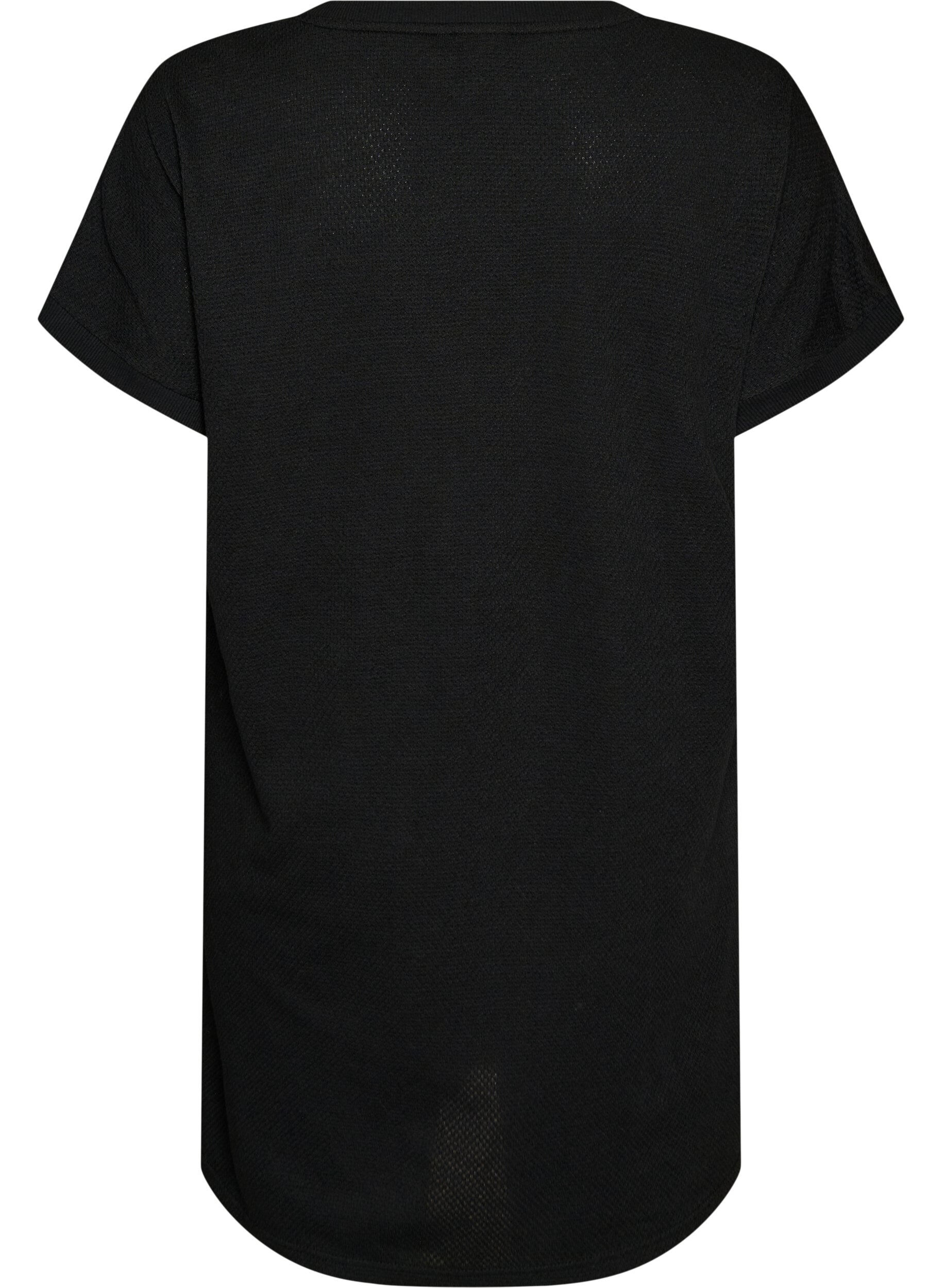 Zizzi Robe courte en jersey textur&eacute; &agrave; col rond, Noir, Packshot image number 1