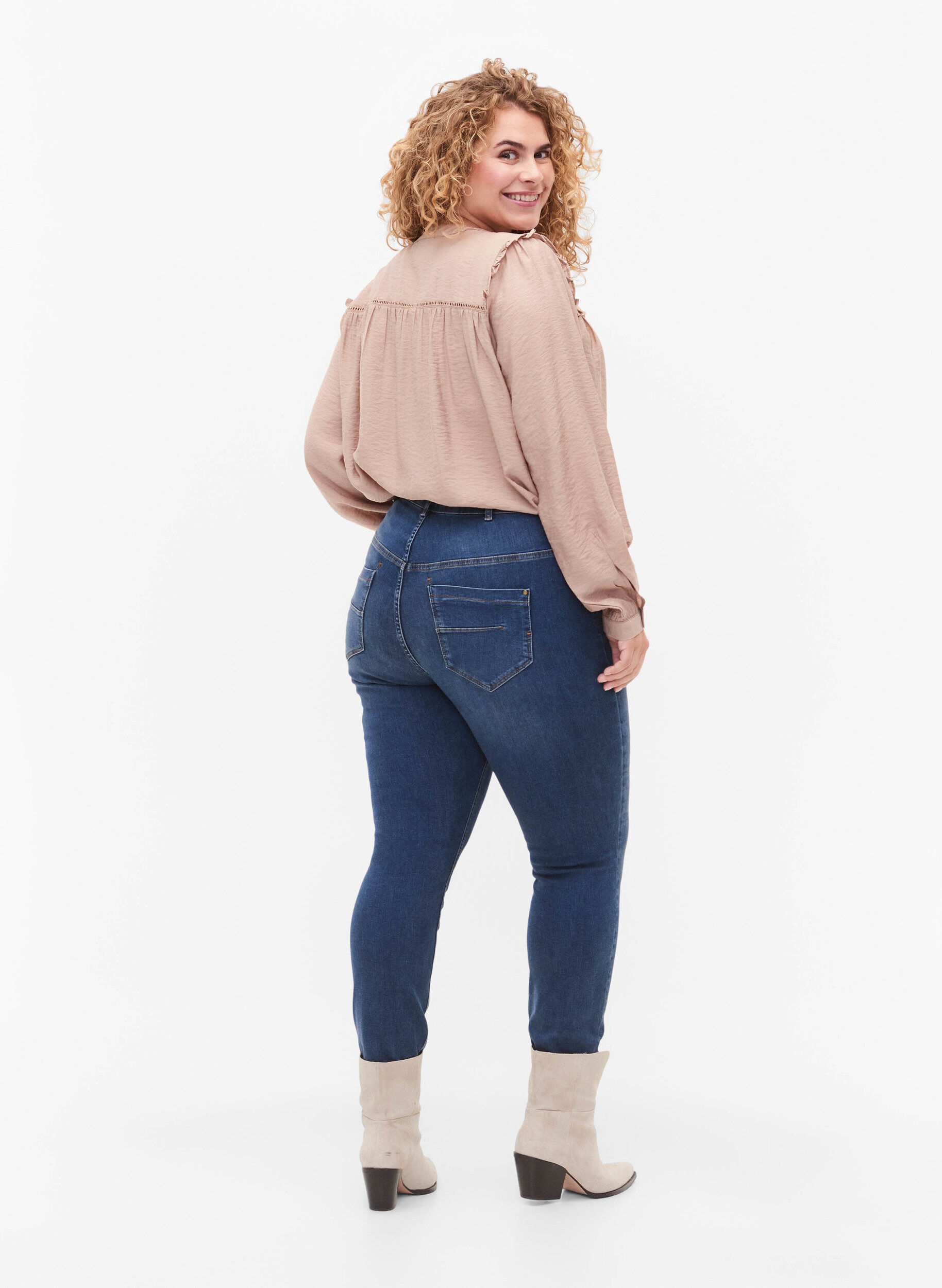 ZizziSuper slanke Amy jeans met hoge taille, Blue denim, Model image number 1