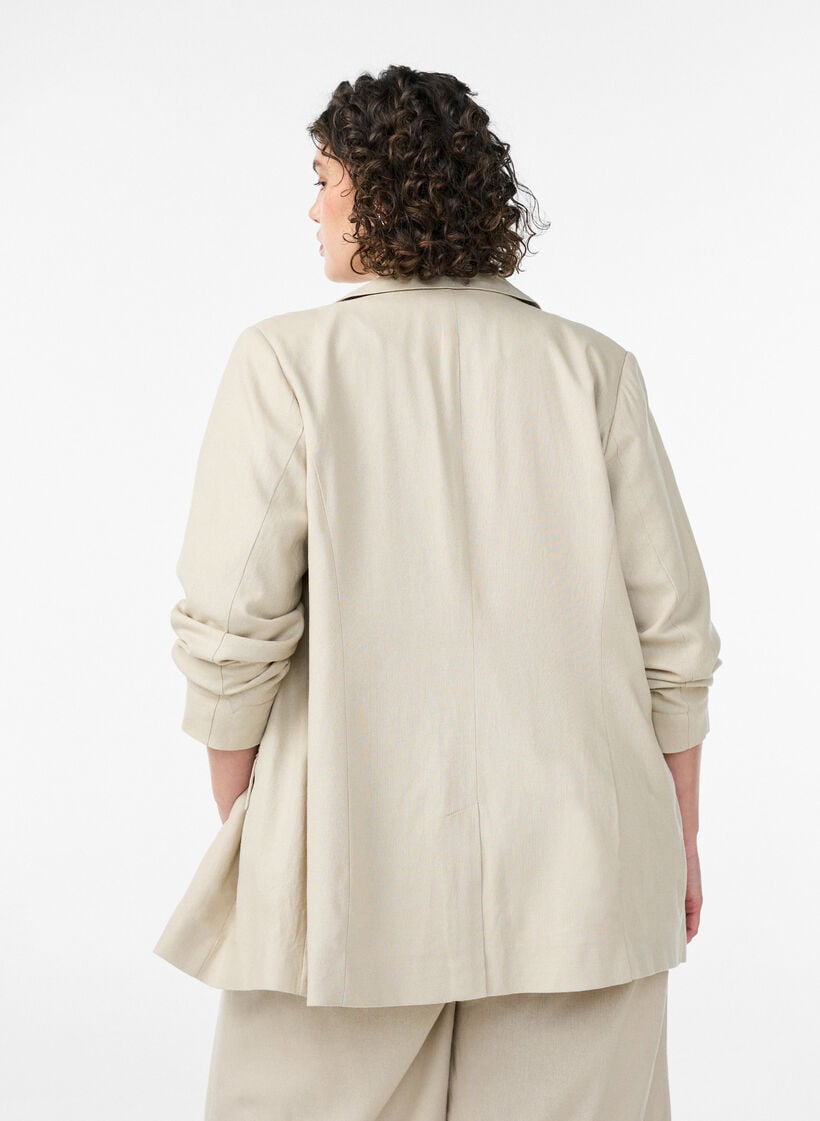 Blazer in linnen en viscose met revers en zakken, Beige, Model image number 2