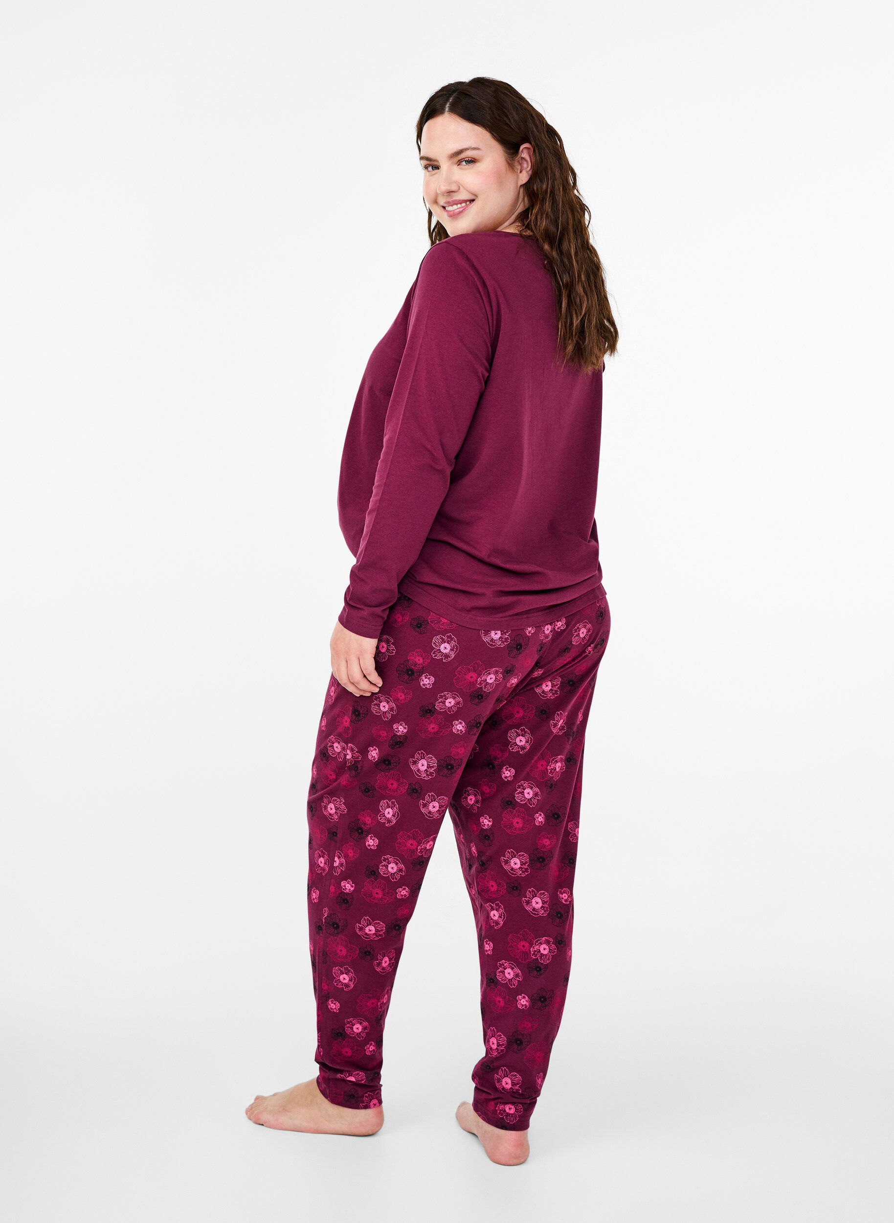 ZizziKleren pyjama broek met print, Donker Bordeaux, Model image number 1